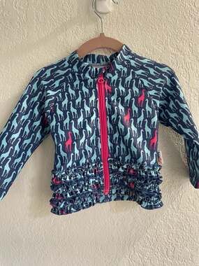 SwimZip Girls Long Sleeve Ruffle Rash Guard Swimsuit in Giraffe Print